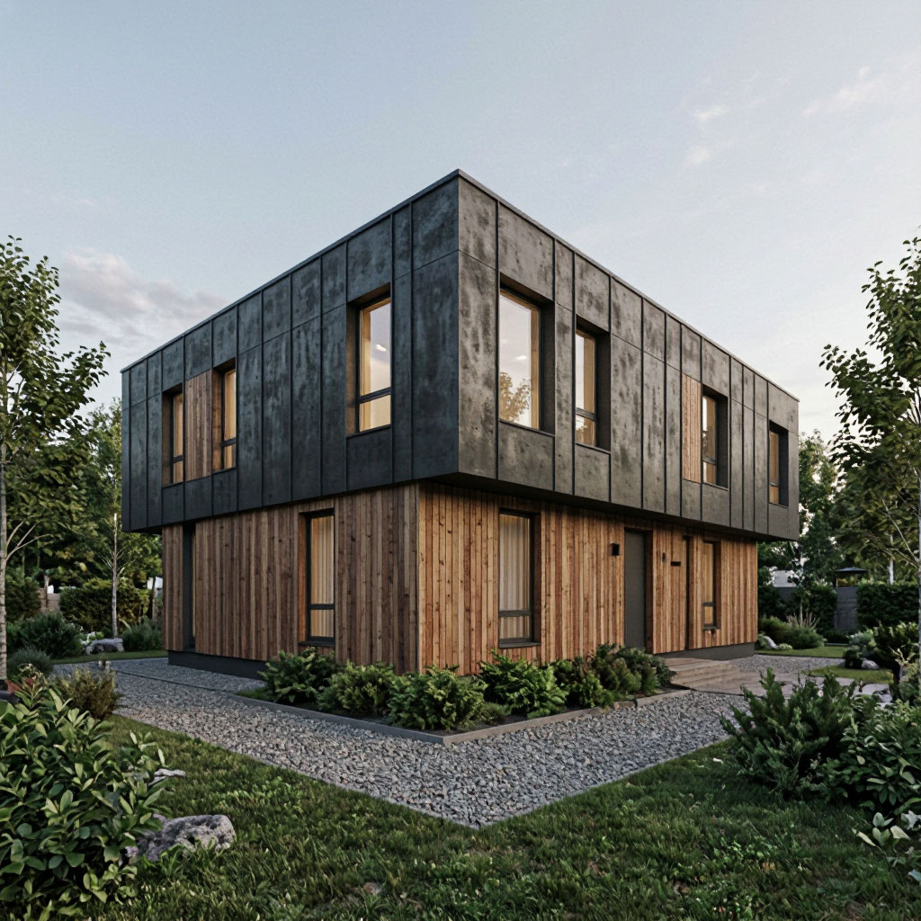 Modern home with dark fiber cement siding and cedar accents