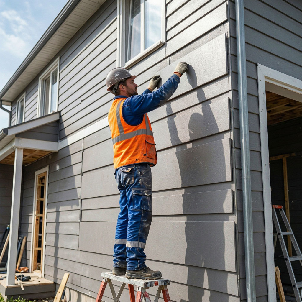 New lap siding being installed on a residential exterior wall