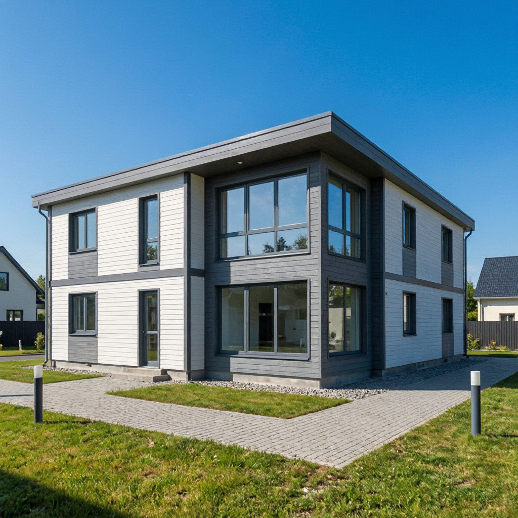 Modern home finished with fiber cement siding
